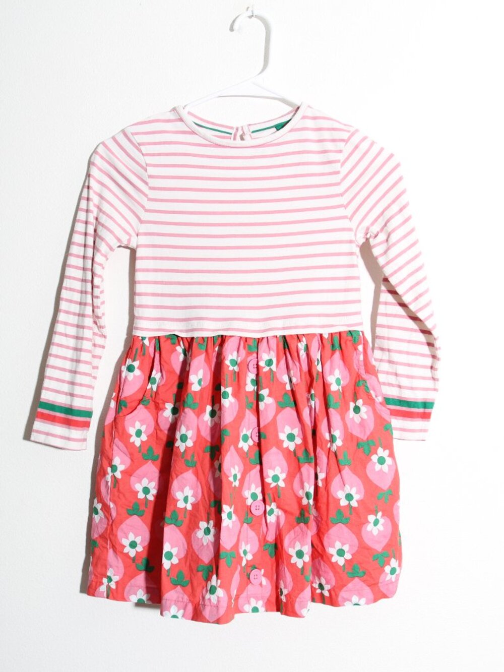Mini Boden Mini Boden Long Sleeve Twirl Dress Strawberry Stripe Pink Size 7-8